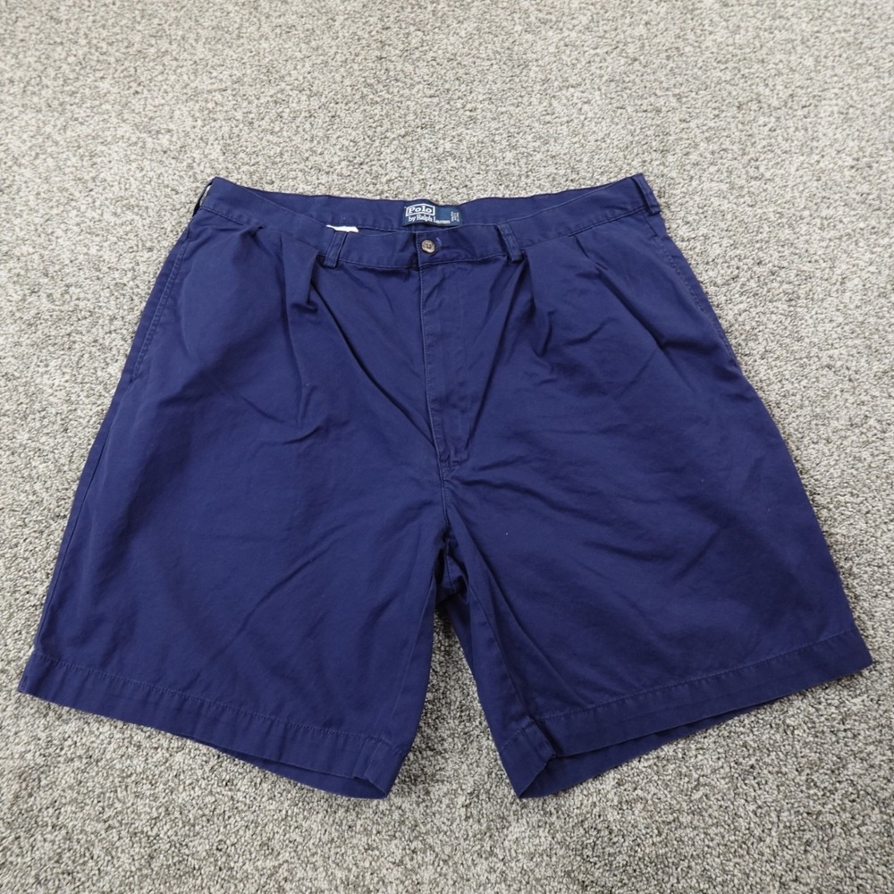VTG Polo Ralph‎ Lauren Shorts Mens 40 Blue Chino Pleated Casual Preppy 90s Y2K